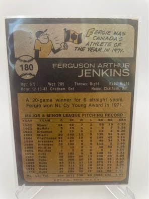 1973 Topps Baseball Card #180 - Fergie Jenkins (Chicago Cubs) - Hall of Famer