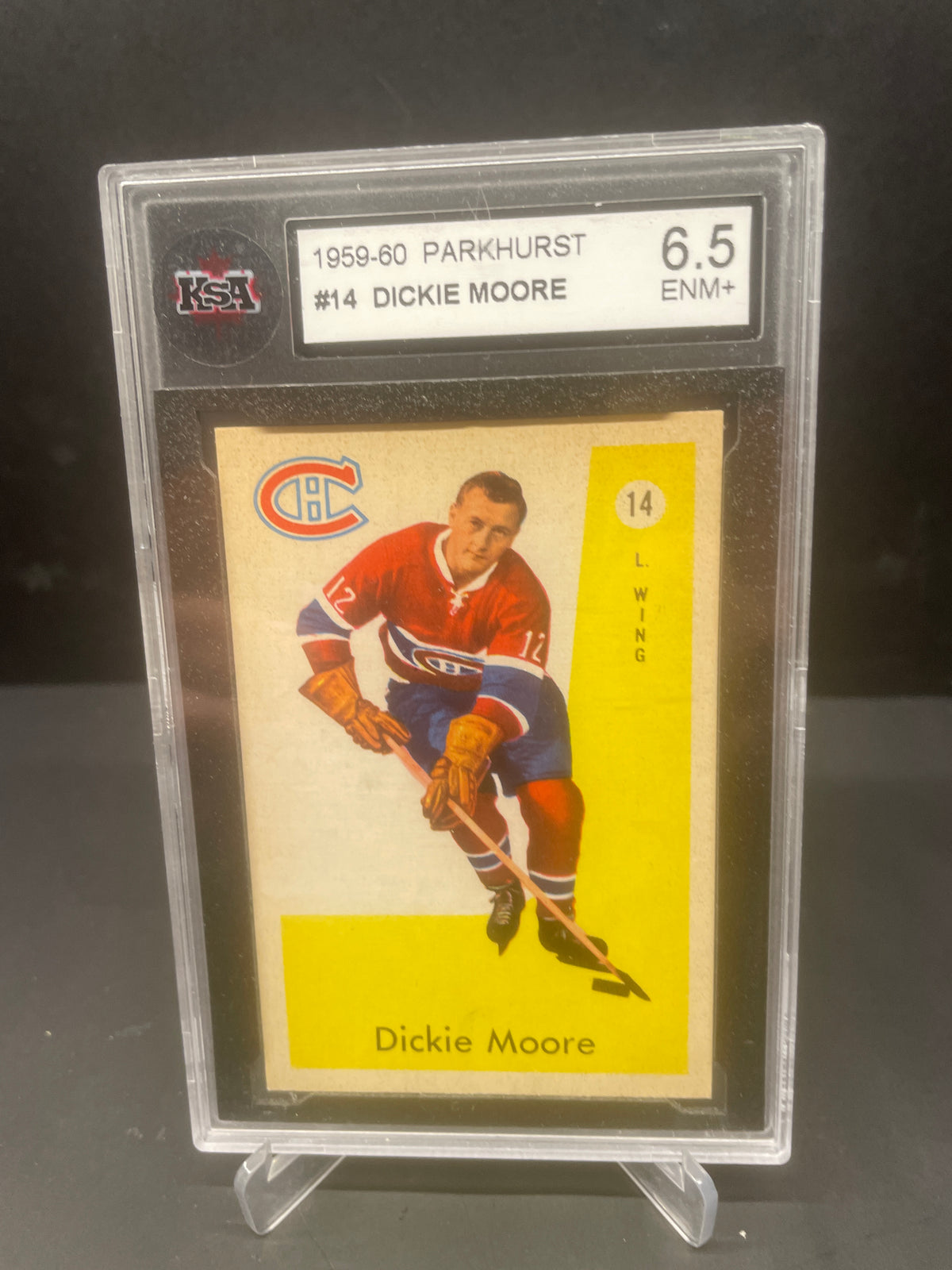 1959-60 Parkhurst Dickie Moore #14 - KSA 6.5 ENM+ (Montreal Canadiens)