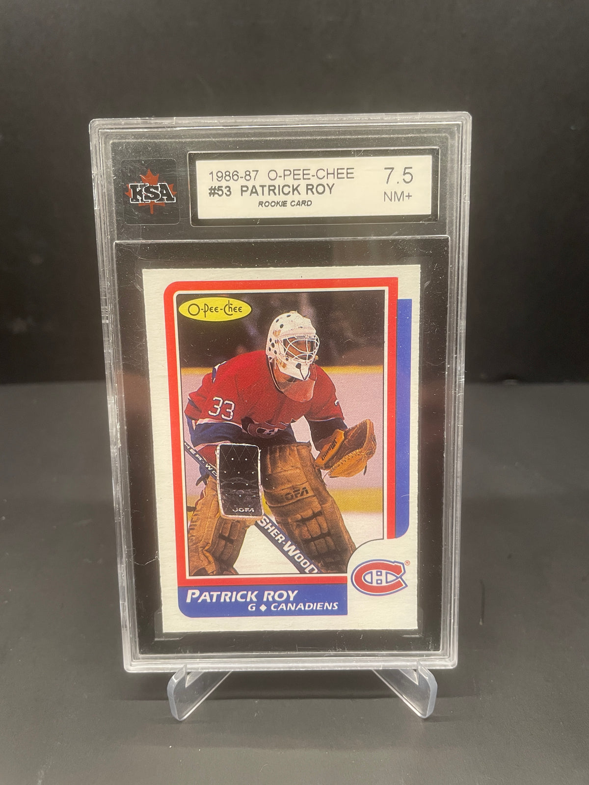 1986-87 O-Pee-Chee Patrick Roy Rookie Card #53 - KSA 7.5 NM+ (Canadiens)