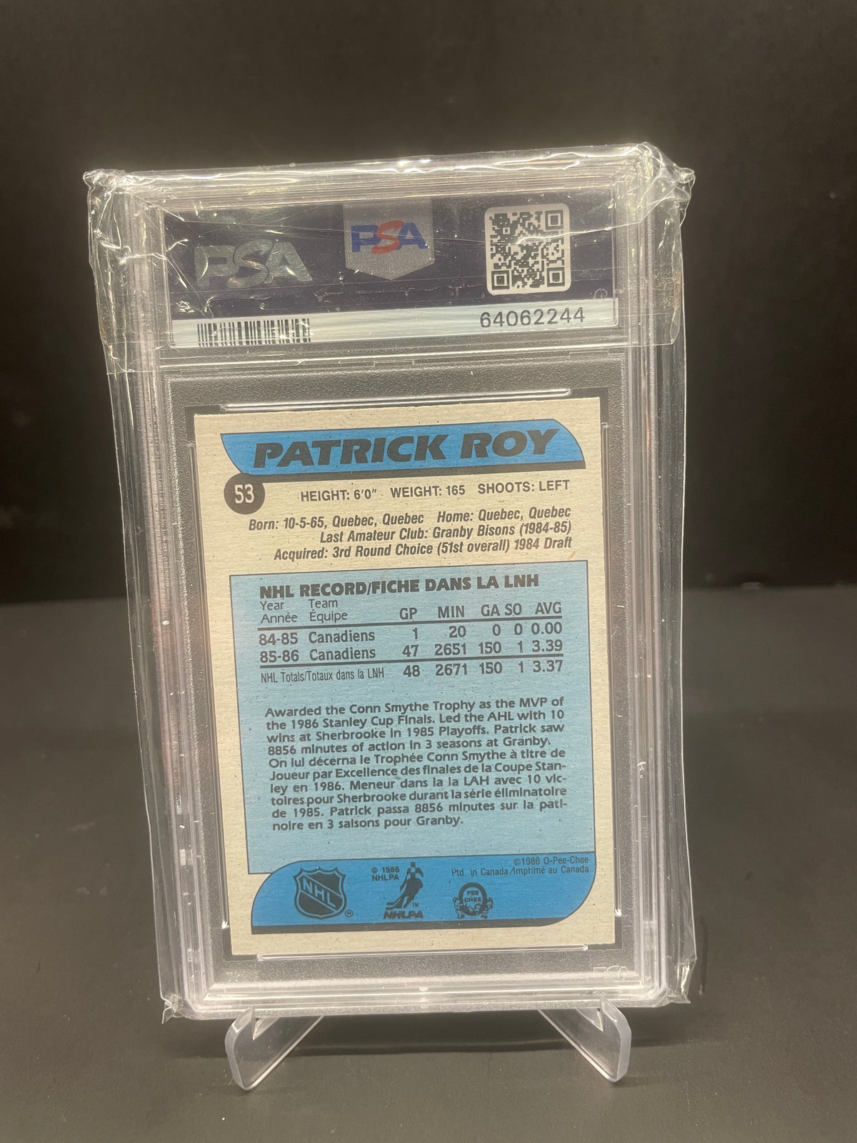 Up for sale is an absolute classic: a 1986-87 O-Pee-Chee Patrick Roy Rookie Card (#53)