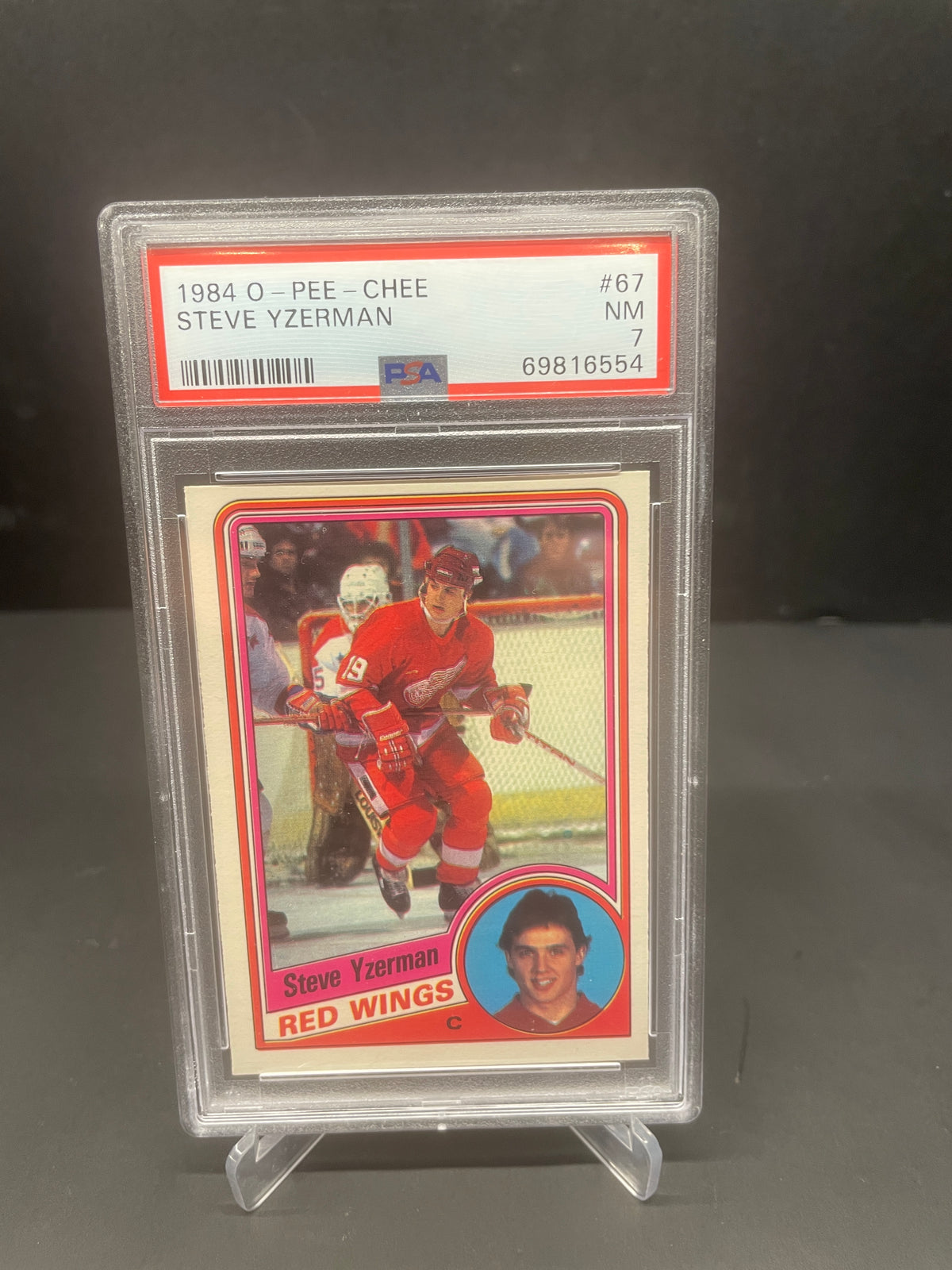 1984 O-Pee-Chee Steve Yzerman Rookie Card #67 – PSA 7 NM (Detroit Red Wings)