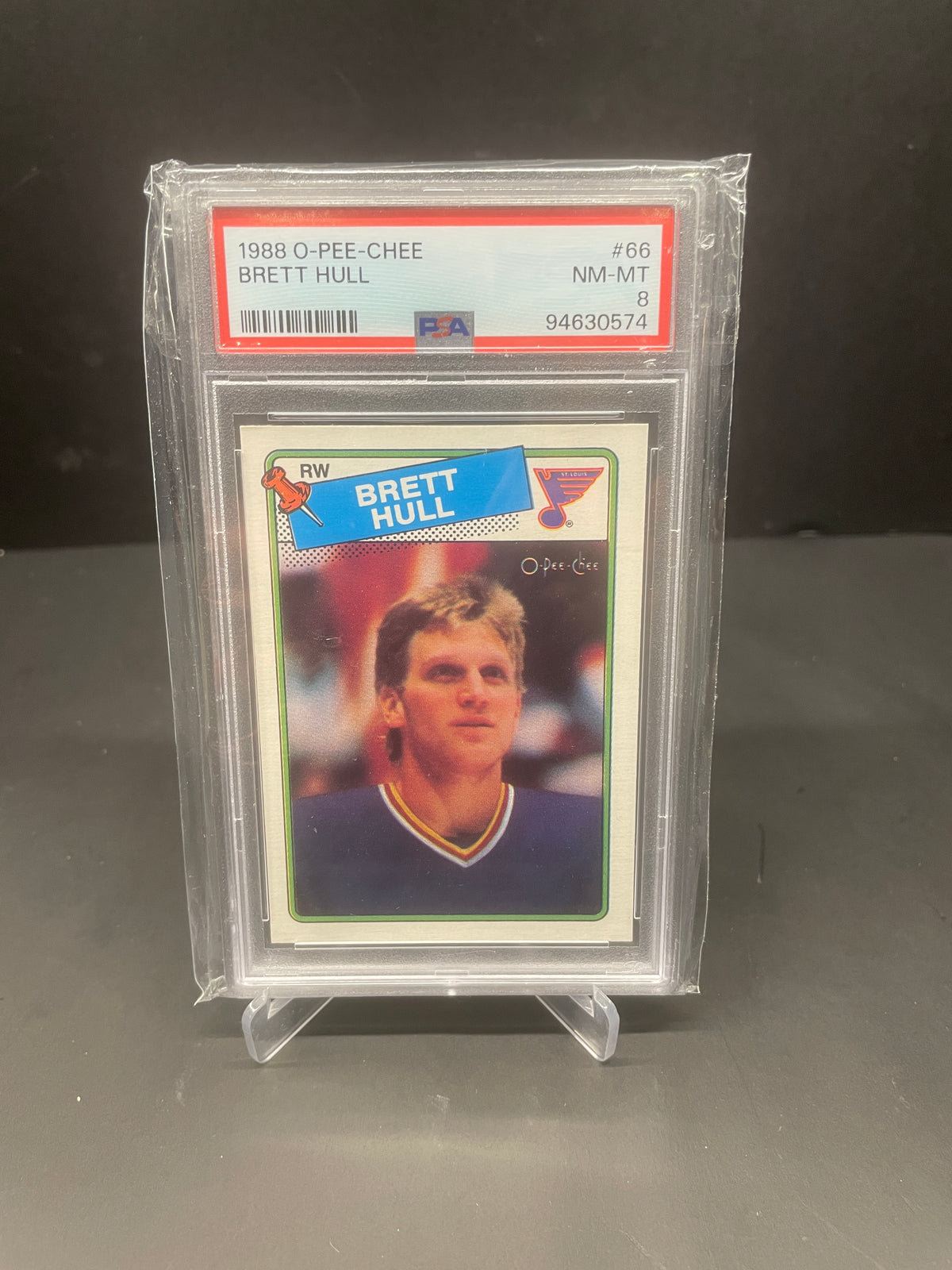 1988 O-Pee-Chee Brett Hull Rookie Card #66 – PSA 8 NM-MT (St. Louis Blues)