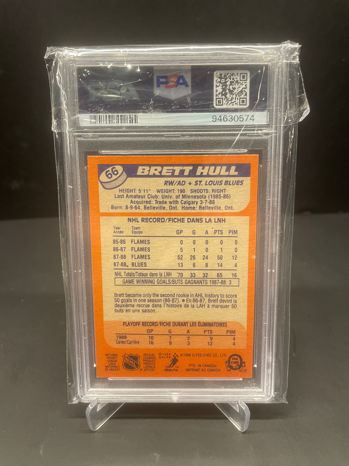 1988 O-Pee-Chee Brett Hull Rookie Card #66 – PSA 8 NM-MT (St. Louis Blues)