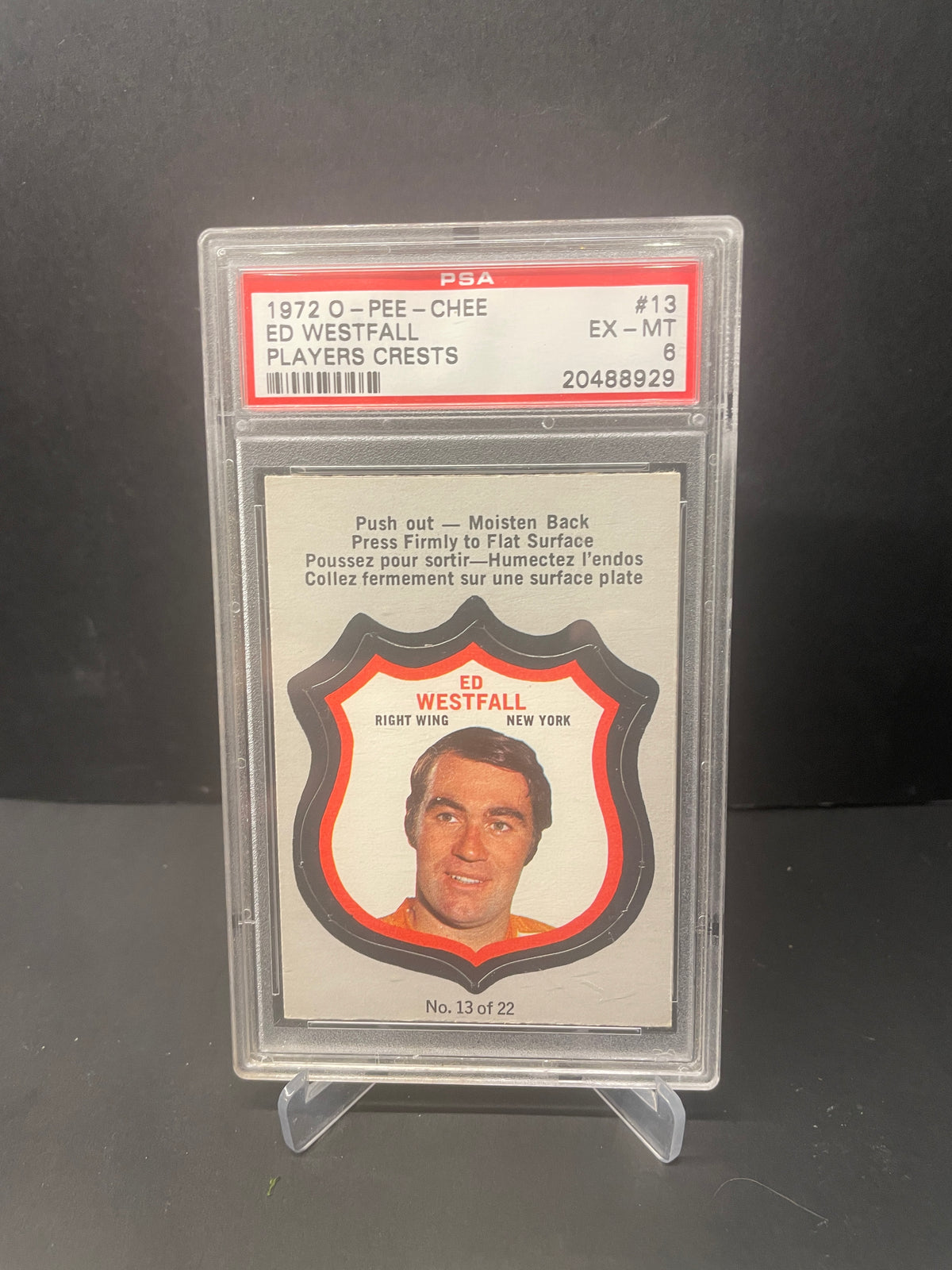 1972 O-Pee-Chee Players Crests Ed Westfall #13 – PSA 6 EX-MT (Rare Vintage Insert)