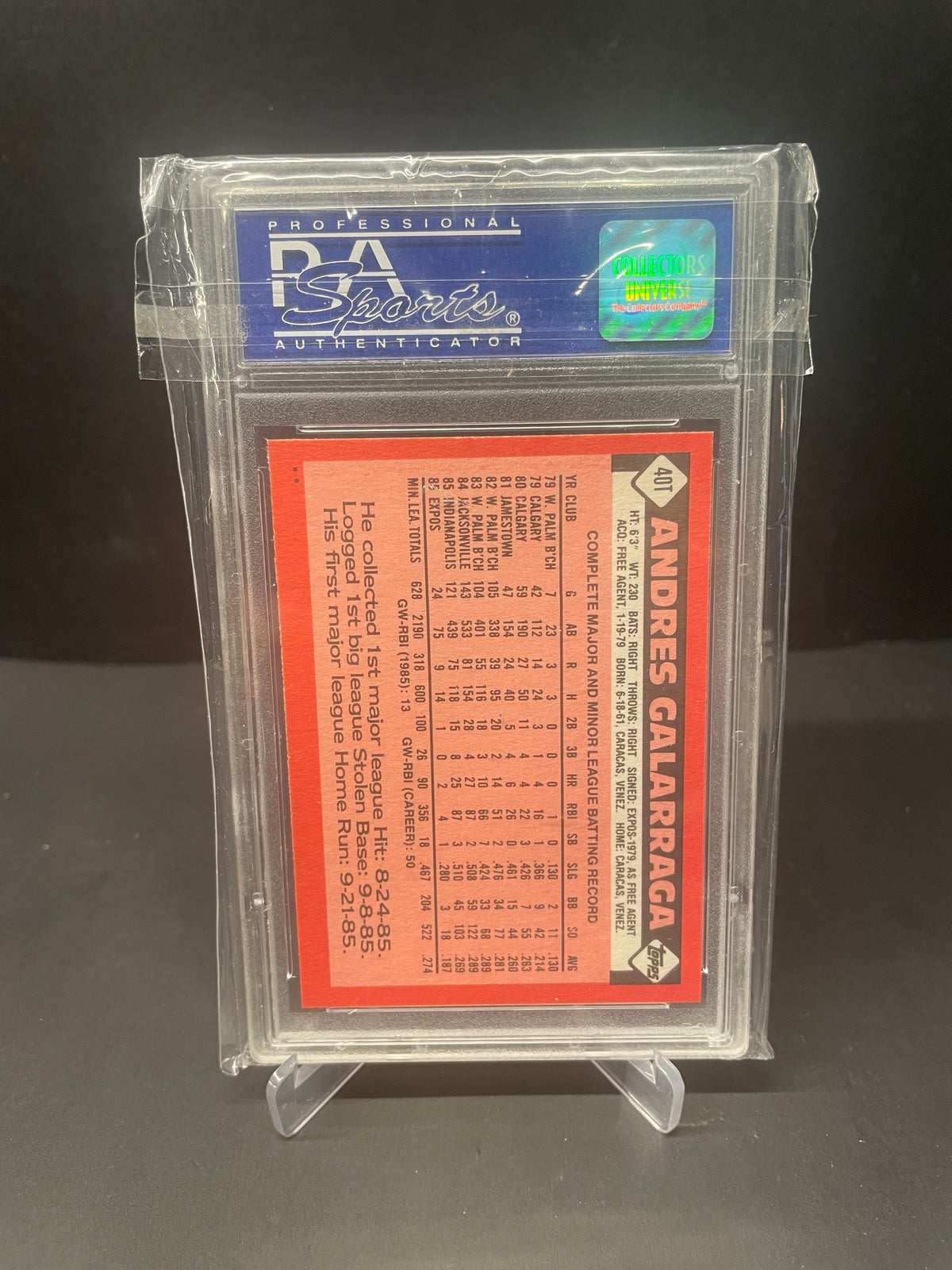 1986 Topps Traded Andres Galarraga Rookie Card #40T – PSA 9 MINT (Montreal Expos)