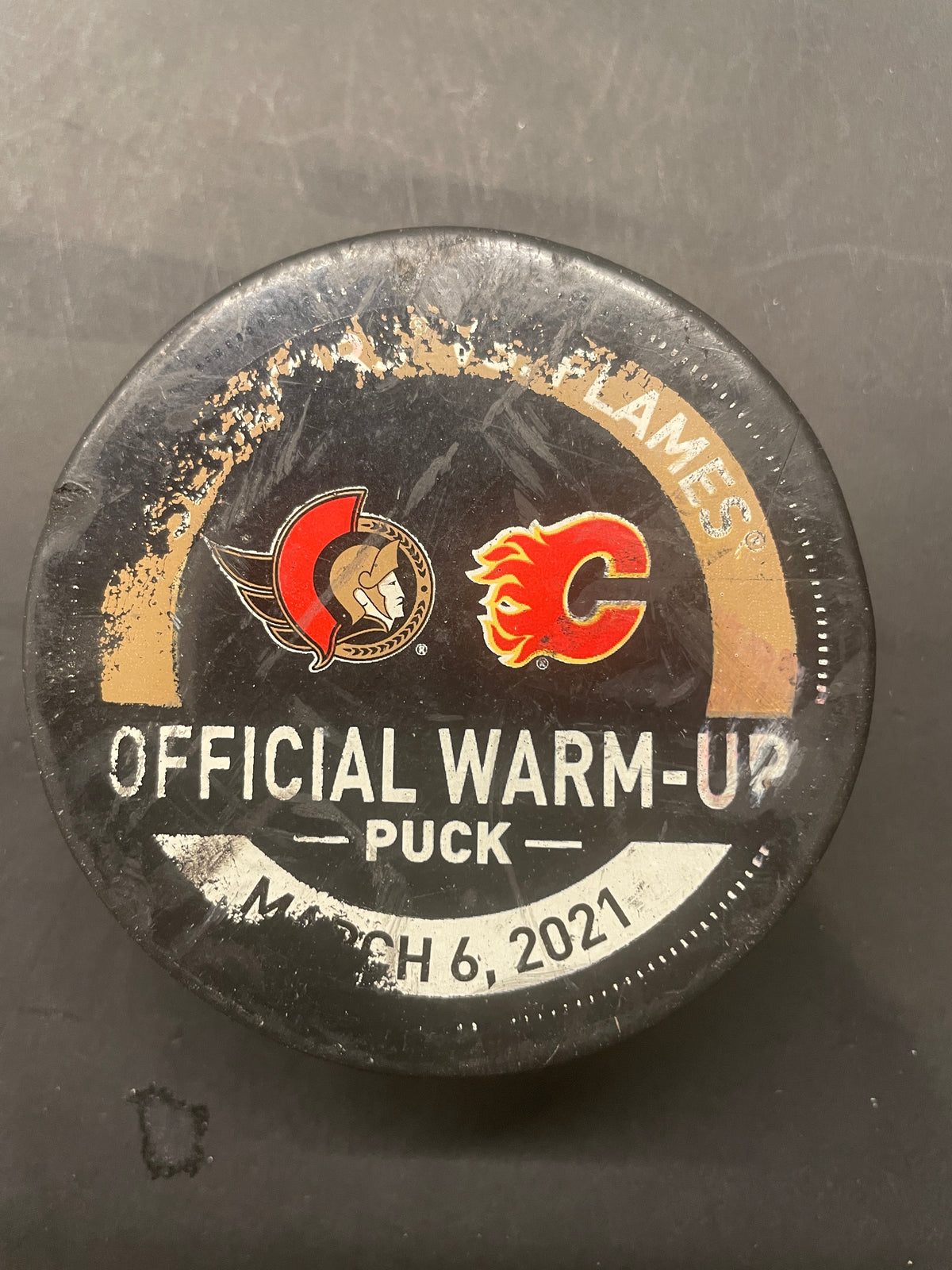 2021 NHL Warm-Up Puck - Ottawa Senators vs Calgary Flames (March 6, 2021)