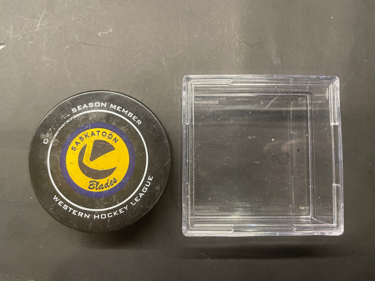 Saskatoon Blades WHL Official Game Puck with Display Case - Ron Robison Era