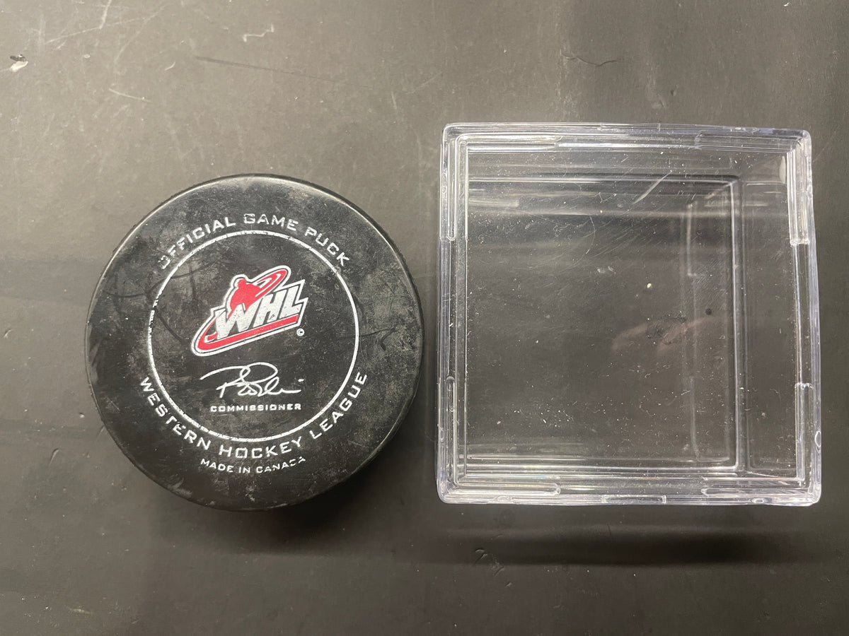 Saskatoon Blades WHL Official Game Puck with Display Case - Ron Robison Era