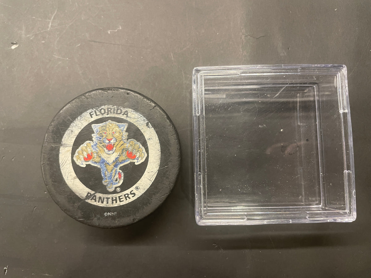Vintage 90s Florida Panthers NHL Souvenir Puck with Gary Bettman Signature (Heavily Worn)