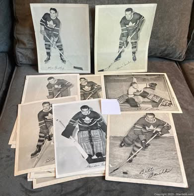 Exceedingly Rare 1945-54 Quaker Oats 8x10 Hockey Photo Giant Lot (27) - All Leafs