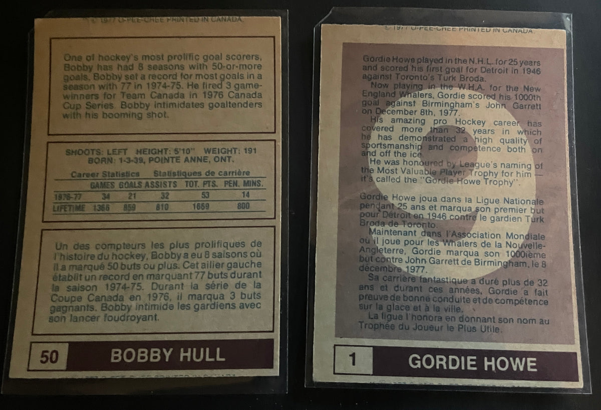 1977-78 OPC WHA Complete 66-Card Set - Howe, Hull & CLEAN Checklist
